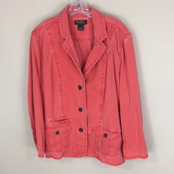 Eddie Bauer 100% Cotton Worn Look Orange Cargo Jacket Size XXL - Picture 1 of 12